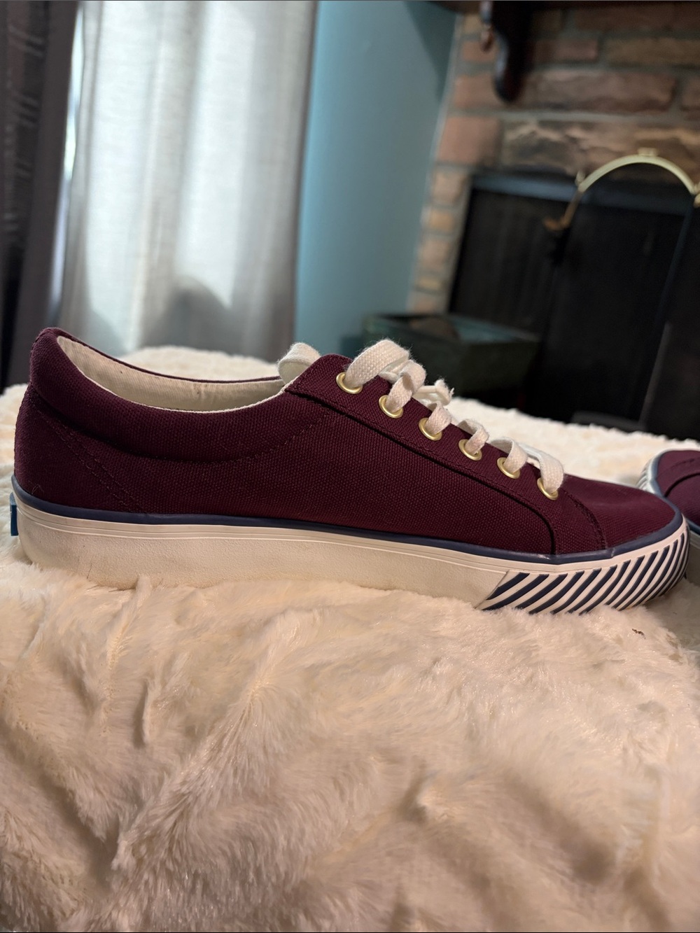 Keds women’s Maroon Canvas Low-Top Sneakers with Striped Toe - Picture 3 of 6